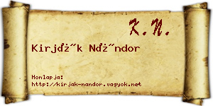 Kirják Nándor névjegykártya